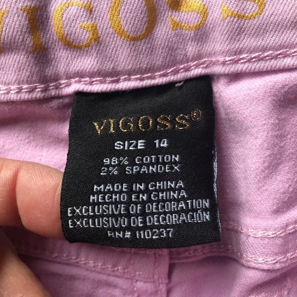 Vigoss Girls The Malibu Mid Shorts Embroidered Floral Pink Denim Cut Off Size 14